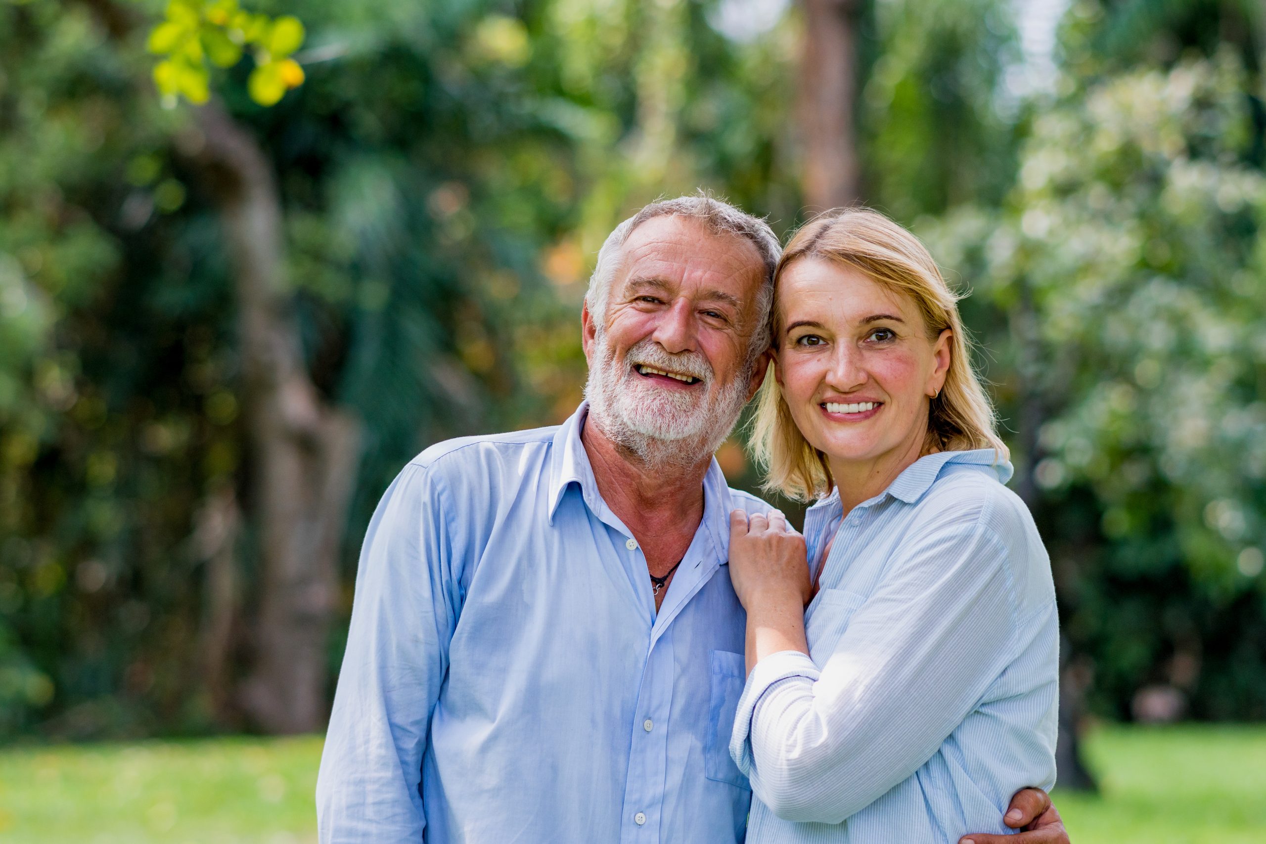 Happiness elderly couple caucasian together relax in weekend holiday lifestyle park outdoor, Retirement Plan.